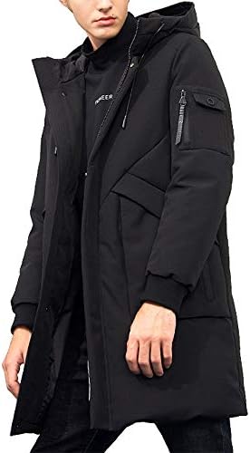 Pioneer Camp Men's Winter Coats Water-Repellent Windproof Thicken Parkas Long Hooded Padded Puffer Jacket (Black, XL)