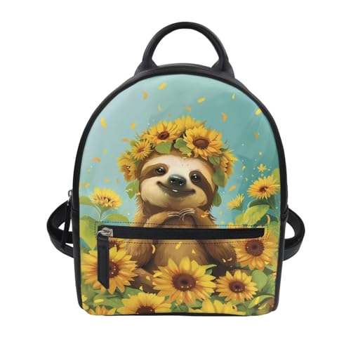 Amzbeauty Sloth Sunflower Print Mini Backpack Purse For Women Small Size Aesthetic Backpack Tiny Leather Backpack Mini Bookbag Purse