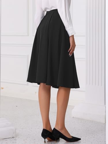 Allegra K High Waist A-Line Midi Skirt for Women's Flare Pleated Knee Length Skirt with Pocket3