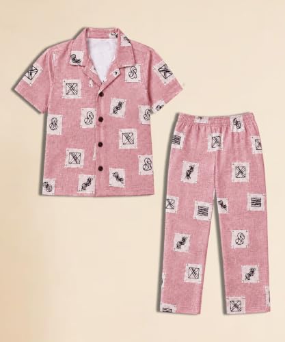 Image of 3BROS Unisex Pure Cotton Short Sleeve Kids Night Dress for Boys & Girls Nightwear /Sleepsuit /Sleepwear /Loungewear Night Suit for Boys and Girls Top and Pyjama Combo Set