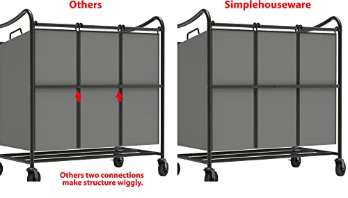 Simplehouseware Heavy Duty 3-Bag Laundry Sorter Rolling Cart, Dark Grey #TOP7