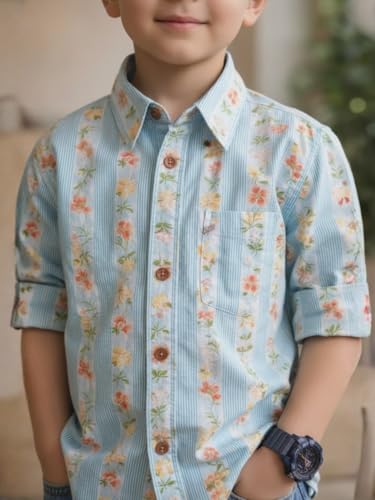Image of superminis Boy's Cotton Regular Fit, Half Sleeves, Collared Neck, Printed Shirts for Casual Wear
