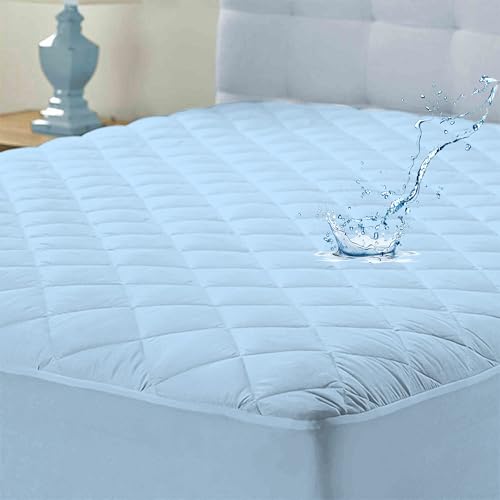 Image of Ayka 100% Waterproof Cotton Quilted Mattress Protector King Size Breathable Hypoallergenic Noiseless Ultra Soft Fitted Bed Protector 72x72 inch Mattress /Bed Cover (King 72x72 inch | 6x6 ft, Blue)