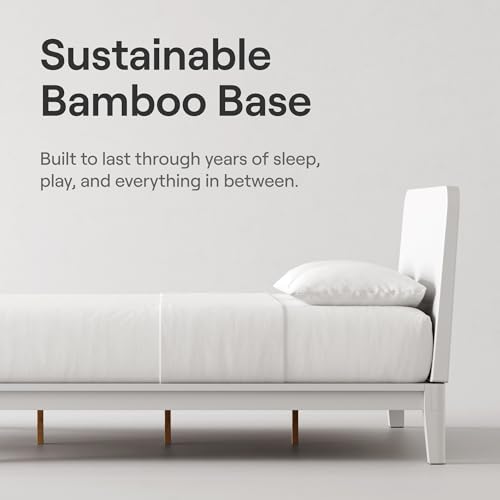Image of Nectar Kids Full Bamboo Platform Bed Frame & Headboard - White - 12 inch Height - Easy Tool Free Set Up - Durable & Kid Friendly - Sturdy Wooden Slats for Support