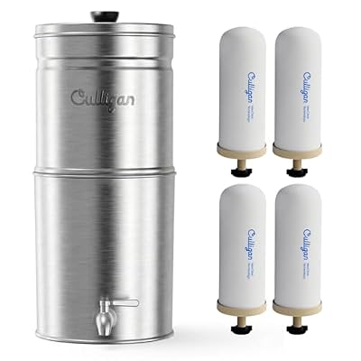 Culligan MaxClear 2.25 Gallon Gravity Water Filter System, Brushed Stainless-Steel Countertop Water Filter NSF/ANSI Certified to Reduce Microplastics, Lead & Total PFAS, with 4 Ceramic Filters