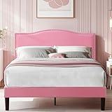 VECELO Queen Bed Frame Platform Bed Frame with Upholstered Headboard, Strong Frame and Wooden Slats Support, Strong Weight Capacity, Non-Slip and Noise-Free, Easy Assembly
