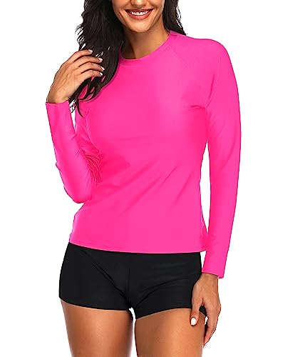 Image of Daci Women Two Piece Rash Guard Long Sleeve Swimsuits with Short UPF 50+ | UPF 50+,High Waisted Short,Long Sleeve,High Neck,Built-in Brief,Quick Dry