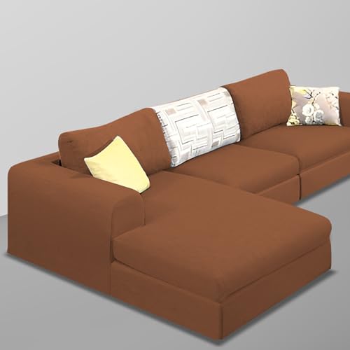 Image of Koza LHS 4 Seater L Shape Sofa Set for Living Room (Brown Fabric) Premium Fabric Sofa