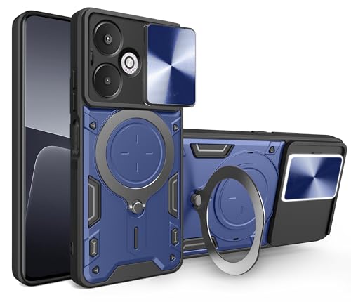 Image of SPAZY CASE Redmi 13C 5G Back Case | Heavy Duty Hybrid Case with 360 Degree Rotating Finger Ring Holder + Slider Shutter Camera Protection Cover for Redmi 13C 5G 5G - Blue