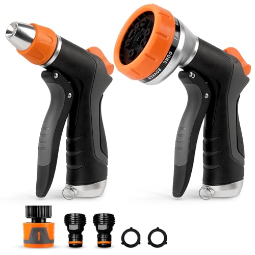 Hoofun 2 Stück Gartenbrause Spritzpistole: 12 Funktionen Bewässerungsspritze mit Schnellanschluss Dauerarretierung, Frostschutz, Hochdruck Handbrause für Rasen Haustiere Garten Gehweg Blumen Auto