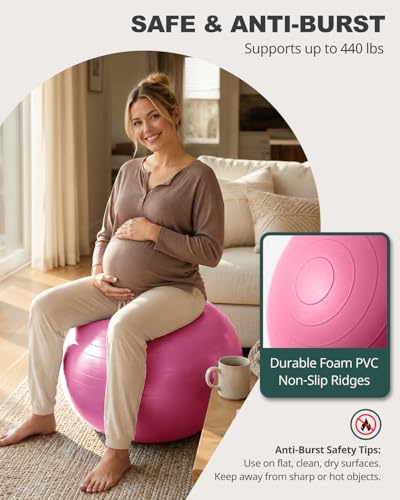 Image of Trideer Yoga Ball for Exercise, Pilates, Core & Balance Training, Stability Ball for Pregnancy & Birthing Prep, Physical Therapy, Daily Stretching, Office Chair for Active Sitting, Quick Pump Included