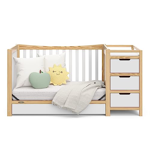 Image of Graco Remi 4-in-1 Convertible Crib & Changer - GREENGUARD Gold Certified, Fits Standard Crib Mattress, Converts to Toddler Bed and Full Bed, 4 Adjustable Mattress Heights (Natural and White)