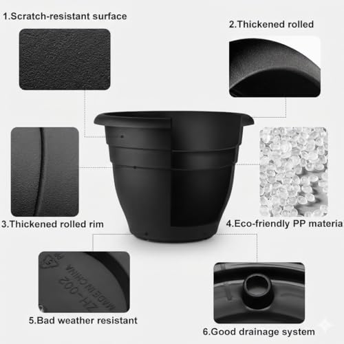 Image of 6 Pack 16 Inch Large Plant Pots, Plastic Planters for Outdoor Plants