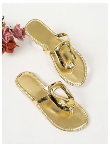 Image of GORGLITTER Women's Gold Flip Flops Square Toe Summer Sandals 2026 Wedding Dressy Vacation Beach Slides Shoes