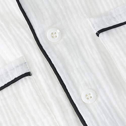 BINIDUCKLING Little Girl Pajama Set Long Sleeve Sleepwear Boy Button Down Pjs Cotton Loungewear White 7T - Thumbnail 2