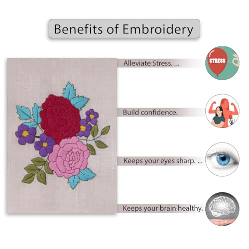 Image of picknMAKE Hoop-Free Needle Stitch Elegant Blooms DIY Hand Embroidery Kit for Beginners Adults,Stiff Jute Fabric Art Craft Work,Printed Floral Design with Threads,Needles,Cutter,Instruction,Multicolor