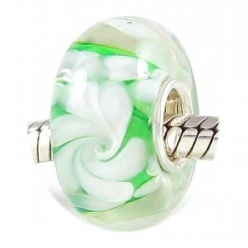 Beads Hunter Authentic .925 Sterling Silver Core Subtle White Hawaiian Flowers Glass Charm