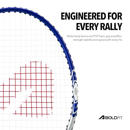 Image of Boldfit Badminton Rackets Aluminium Badminton Racket with Full Cover Bag Standard Shuttle Bat Match Shuttle Bats Lightweight Badminton Shuttle Bat Thunderbolt - Blue Set