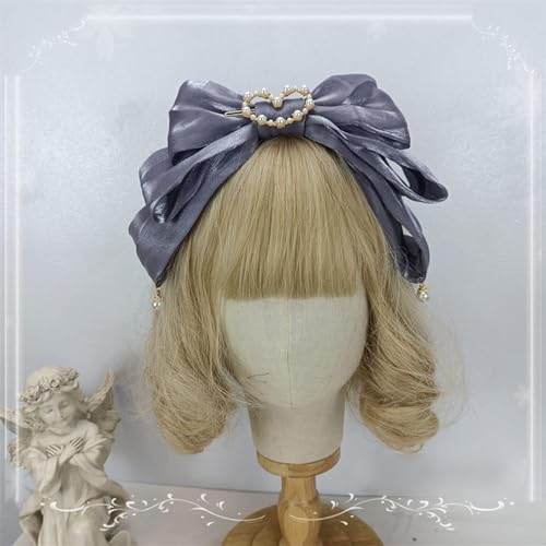 大リボン カチューシャ ロリータ髪飾り 大きい蝶結び ヘッドドレス 立つ姿 パール ハート ヘアアクセサリー パーティー ハロウィン 宴会 学園祭 蝶結び かわいい コスプレ (F,ダークパープル)