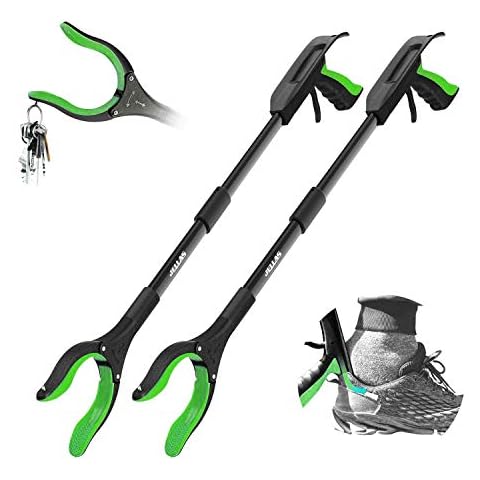 Jellas 2-Pack 32 Inch Grabber Reacher Tool with Shoehorn, 90° Rotating Head Grabber Tool for Elderly, Outdoor and Indoor Trash Picker Grabber(Green) Cover