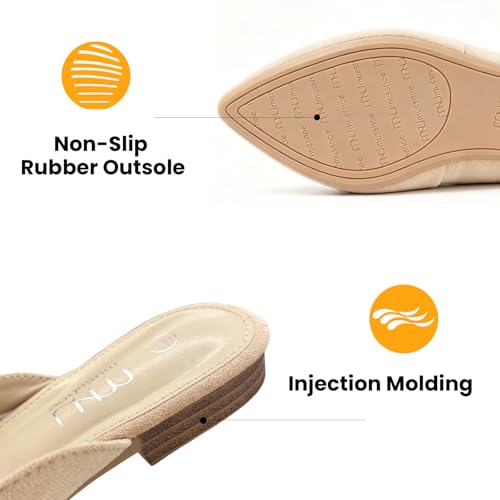 Image of MUSSHOE Mules for Women with Bow Knot: Pointed Toe Flats - Cloud-Cushion Suede Backless Loafers for Office & Casual Wear - Wide-Fit Friendly Slip On Slides with Memory Foam