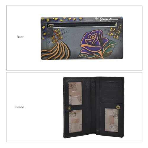 Anna by Anuschka Women's Hand Painted Leather Clutch Wallet-Precious Peony Eggplant3