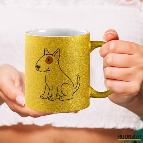 Huuraa Glitzer Kaffeetasse Bullterrier Comic Bulli Geschenk 330ml Gold Bullterrier Geschenkidee