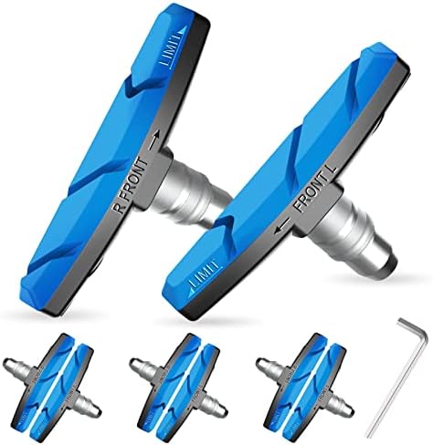 Alritz Bike Brake Pads Set, 6 PCS Road Mountain Bicycle V-Brake Blocks Shoes with Hex Nut and Shims, No Noise No Skid, 70mm, for Front and Back Wheel (Blue)