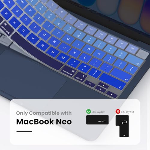 Image of Keyboard Cover Compatible with 2026 MacBook Neo 13-inch Laptop with A18 Pro chip A3404 with Touch ID, Apple MacBook Neo 13 Keyboard Protective Skin - Gradual Blue
