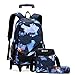 HTgroce Rucksack Trolley Schulranzen Trolley Rucksack für Kinder Roll Schulranzen mit Kühlbox Lunchbag Schulset 3in1 hellblau (6 Rollen)