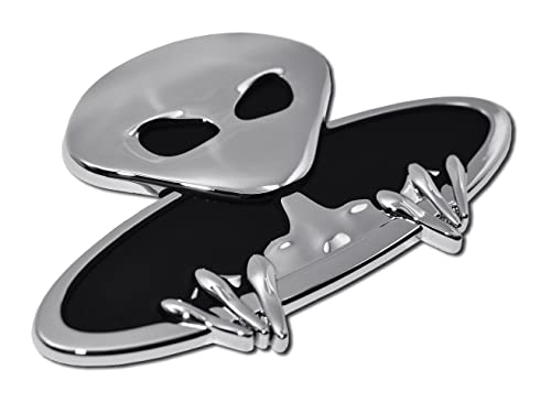Image of Elektroplate Exclusive Metalhead Collection Alien Chrome All Metal Emblem for Cars, Trucks, and All Auto | Universal Fit at 2.6 inch x 4.0 inch | Weatherproof