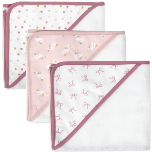 Image of Jessica Simpson Baby 6-Piece Hooded Towel & Washcloth Set - Soft Polyester Hooded Towels + Matching Washcloths (Pink Bows & Hearts)