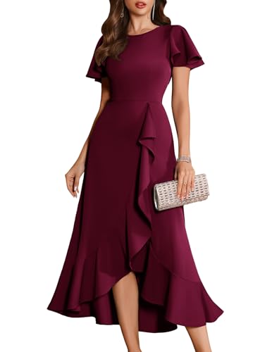 Image of BeryLove Women Formal Party Dress Flutter Short Sleeve Wedding Cocktail Long Evening Dress