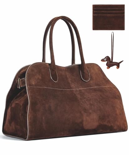 Genuine Suede Tote Bag Purely Hand-Sewn Luxury Suede Leather Suede Purse HOBO Bag Purse for women with Puppy Charm and Card Holder
