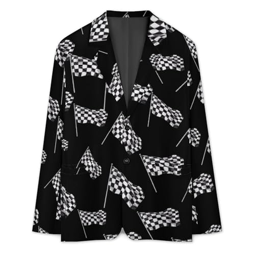 Checkered Racing Flag Men's Suit Jacket 2 Button Lapel Blazers Business Coat Tuxedo for Wedding Dinner3