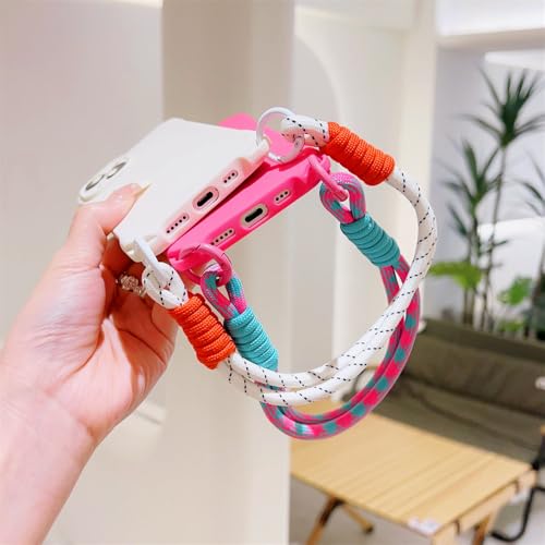 Coque iPhone 15 cordon lanière chaîne bracelet silicone rose - 4