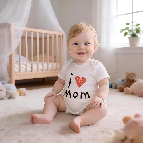 Image of CREVENT Set for Newborns 0-3 Month 100% Cotton Bodysuit- I Love Dad & Mom Onesie 2 Packs (Grey & White Rompers with a Cotton Gift Bag)