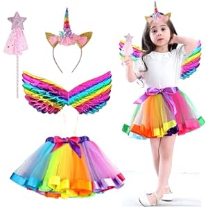 DKDDSSS Disfraz Princesa Niña, Vestido Princesa, Disfraz Unicornio Niña, Conjunto de Cosplay de Unicornio, para Fiesta de Cosplay, Boda, Partido, Talla 3-8 años