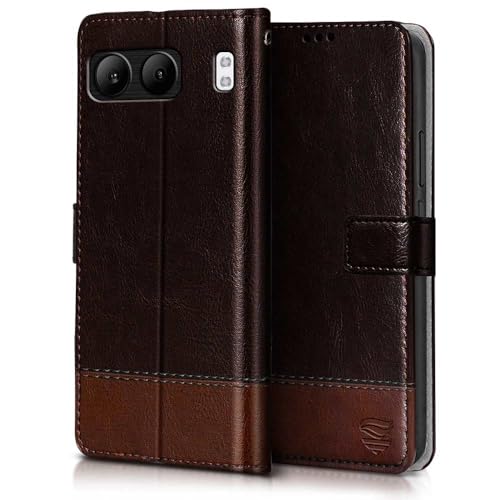 Image of FLIPPED Vegan Leather Flip Case Back Cover for 1+ OnePlus Nord 4 5G (Flexible, Shock Proof | Hand Stitched Leather Finish | Card Pockets Wallet & Stand | Coffee with Brown)