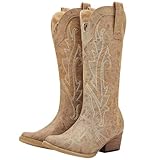 HISEA Rollda Cowboy Boots for Women, Cowgirl Boots, Comfortable Western Boots with Pointed Toe Stitched Embroidery for Country Concert Dancing Wedding Traveling Daily Outfits