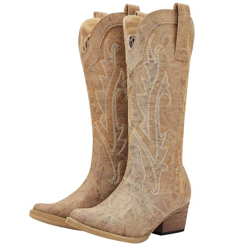 HISEA Rollda Cowboy Boots for Women, Cowgirl Boots, Comfortable Western Boots with Pointed Toe...