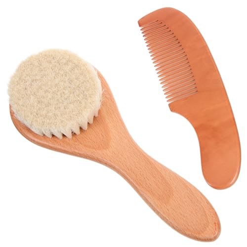 Milisten Baby Hair Brush Set 1pc Wool Brush 1pc Wooden Comb for Newborns Soft and Safe Hair Care Tools for Baby Bath Gentle Scalp Massage Kit