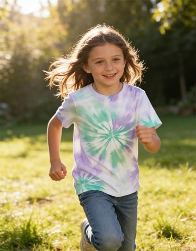 Image of SunFoucs Girls Kids Shirts Size 5-12 Tie Dye Casual Tshirt Short Sleeve Crewneck Tee Top | Short Sleeve Rainbow Tee Top