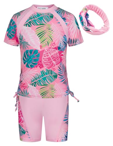 Image of GRACE KARIN Girls Rash Guard Swimsuit Short Sleeve Two Piece Bathing Suit 6-12Y
