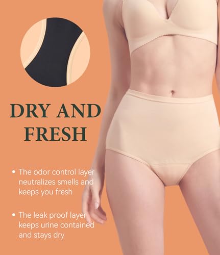 Image of Womens Washable Incontinence Underwear Bladder Leak Proof Odor Control Briefs 56 ml Absorbency Panties 3 Pack (3 Skin, M)