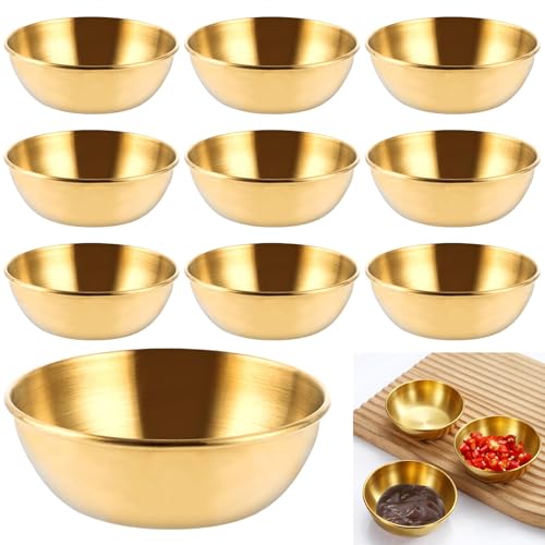 YAYODS Lot de 10 Coupelle Sauce Or 120 ml - Petit Bol à Sauce en Acier Inoxydable pour Dips - Ramequin à Sauce Élégant et Incassable pour Sushi, Barbecue,...