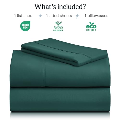 Image of LuxClub 3 PC Sheet Bed Sheets Deep Pockets 18 inch Eco Friendly Wrinkle Free-Kids-Fitted Sheets Machine Washable Hotel Bedding Silky Soft - Emerald Twin