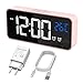 HERMIC Sveglia Digitale, Sveglia da Comodino con Temperatura, Orologio digitale con 2 Allarme, Snooze, 4 Livelli di luminosità, Controllo Vocale, USB Ricaricare, Sistema 12/24 Ore (bianca) (rosa)