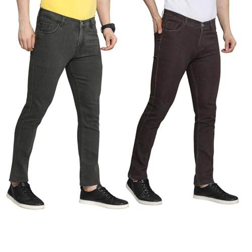 Image of DAIS Men's Stretchable Slim Fit Mid Rise Jeans, Pack of 2, (Combo of 2 Jeans)