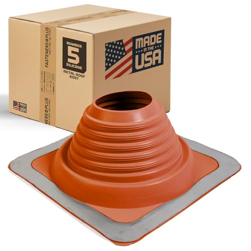 Fasteners Plus #5 Square Silicone Metal Roof Pipe Flashing Boot (Made in USA), Fits...